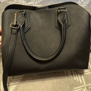 Black faux leather crossbody with handles